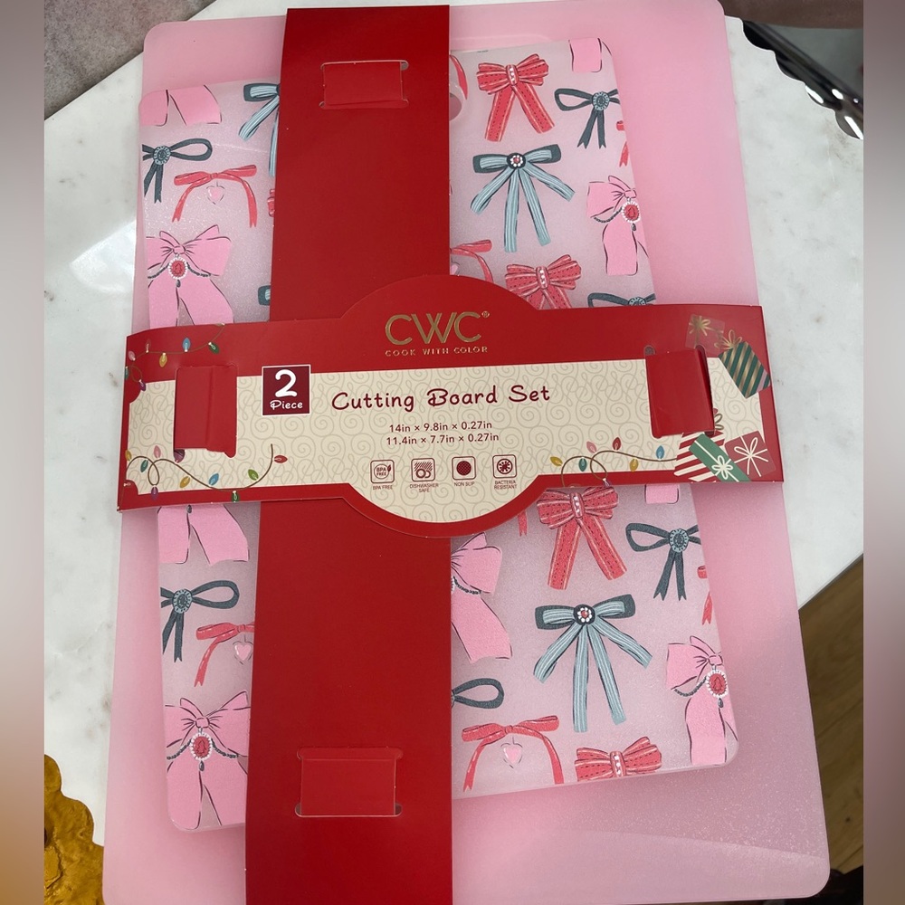 Pink Bow Ribbons set of 2 Cutting boards Solid Pink & Ribbons Bows Coquette NWT